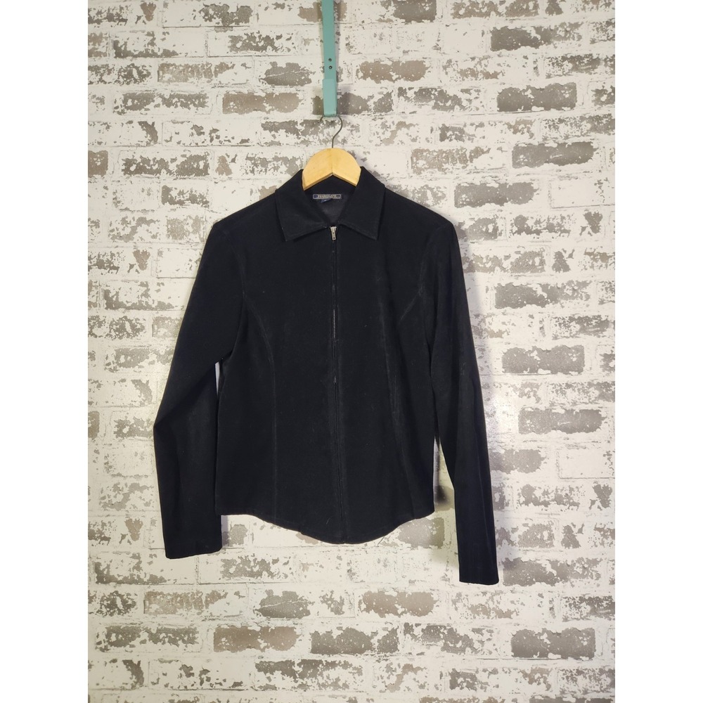 Vintage Harold's Faux Suede Jacket Size 10‎ Black Full Zip Classic Fitted 90s